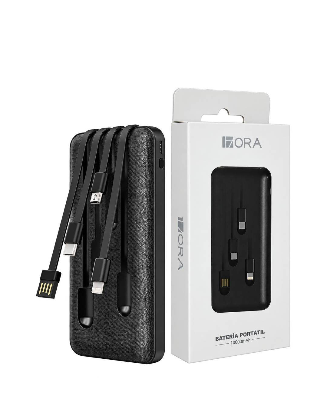 Power Bank HORA 10000 mAh con cables integrados