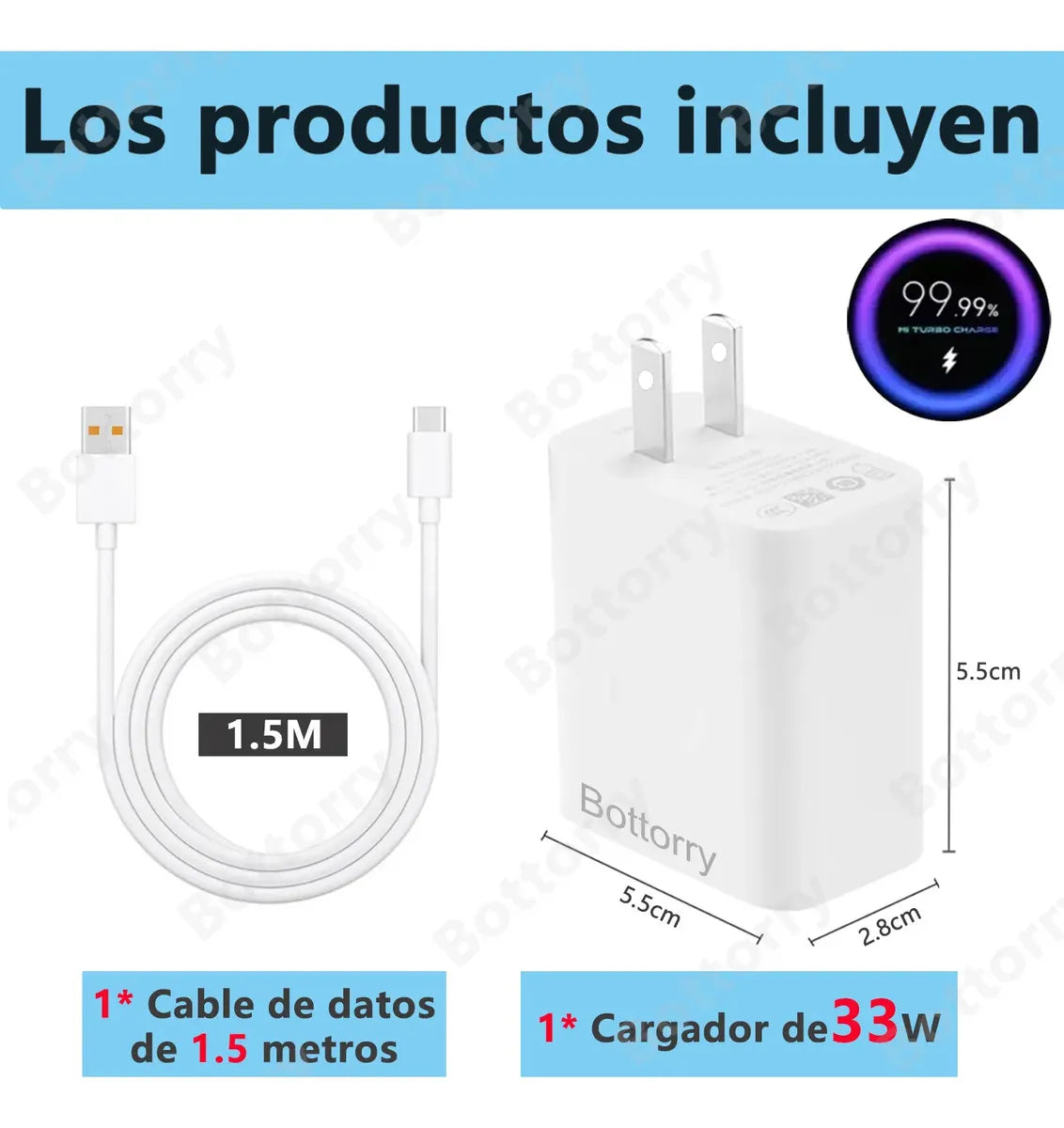 Cargador turbo USB-C 18 W con cable de 1.5 m
