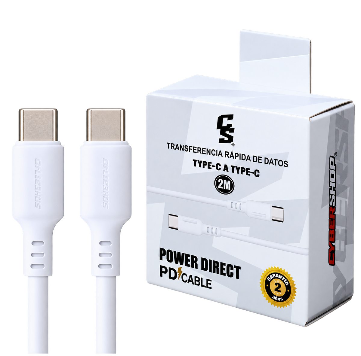 Cable CyberShop USB-C a USB-C PD | 2 metros blanco