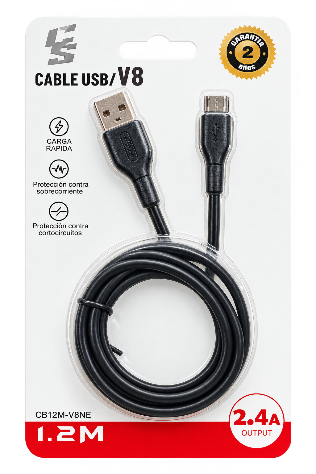 Cable USB a micro USB V8 2.4 A | 1.2 m CB12M-V8NE